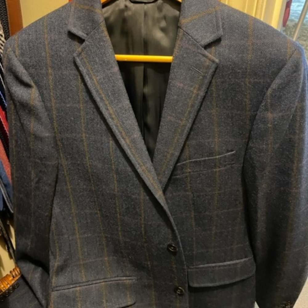 Lands' End Blue Checked Sport Coat, 38R, Traditional Fit